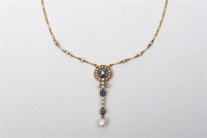 14K Yellow Gold PearlSapphire Necklace