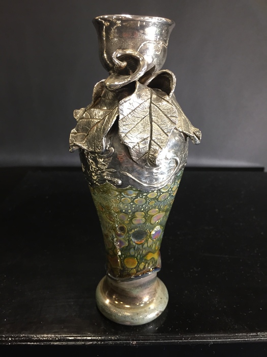 Art Glass/Metal Bud Vase