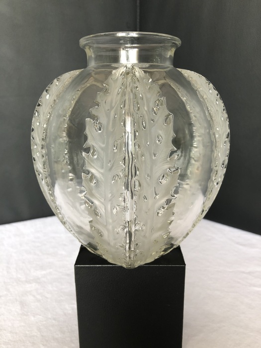 Antique clear molded glass vase by Rene Lalique